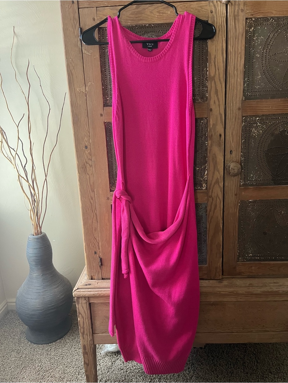 VICI Hot Pink Sleeveless Maxi Knit Dress with Side Knot